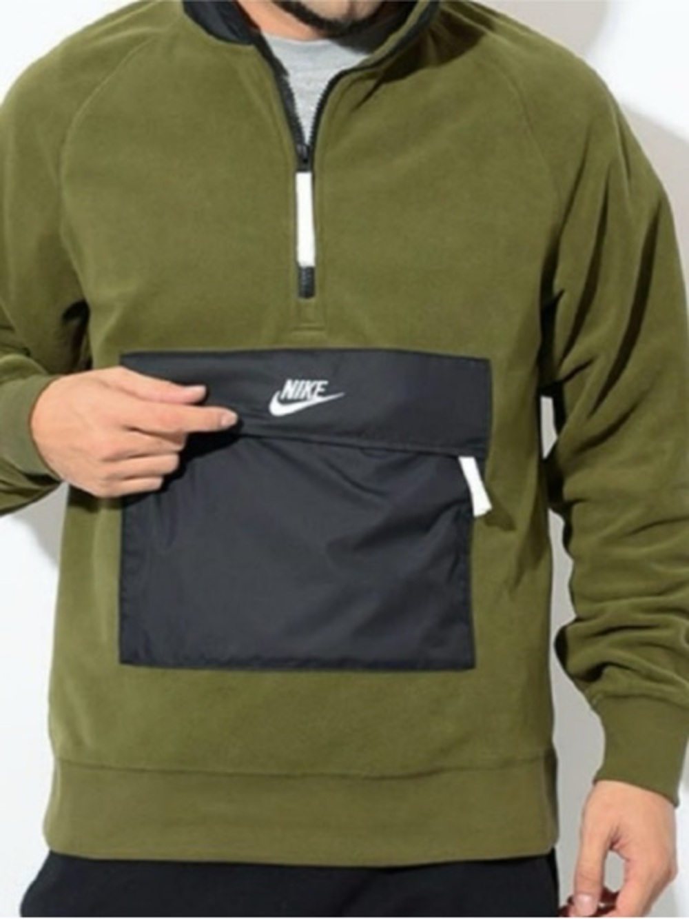 Nike Sportswear Winter Half-Zip Pullover Sweater-Olive Green/Black-Men Medium